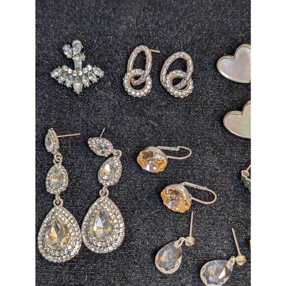 Fourteen Various Pairs of Silver Tone Earrings & One Jacket Pr Jewelry Lot - Picture 10 of 15